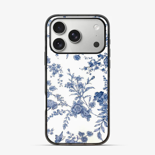 Blue Floral Toile Phone Case – Vintage Coquette Aesthetic Cover