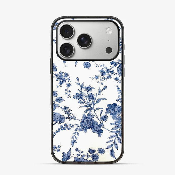 Blue Floral Toile Phone Case – Vintage Coquette Aesthetic Cover