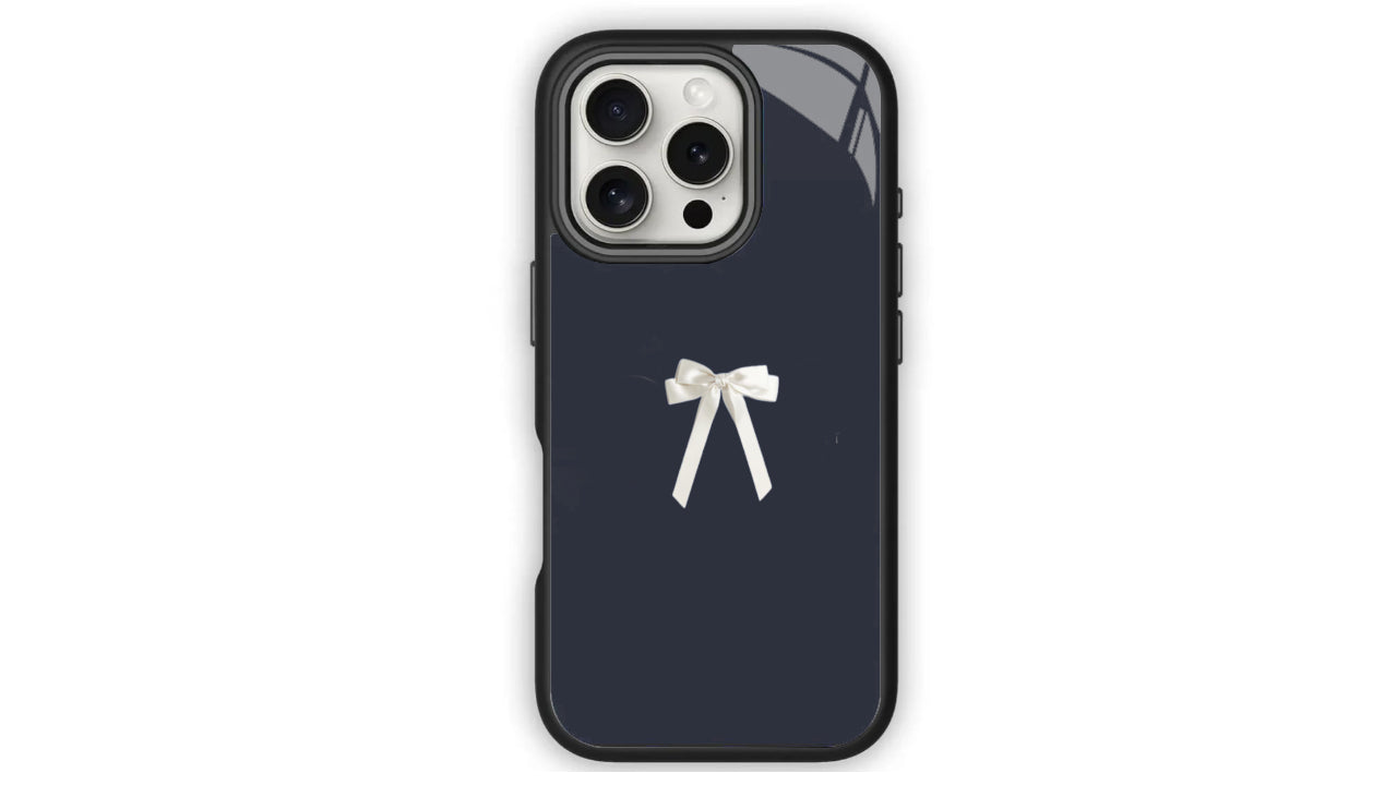 Minimalist White Bow Navy Phone Case – Elegant & Chic Design