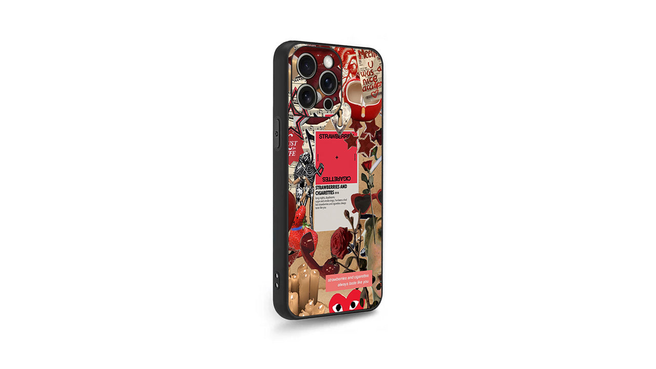 Strawberries & Cigarettes Phone Case – Red Grunge Collage Aesthetic