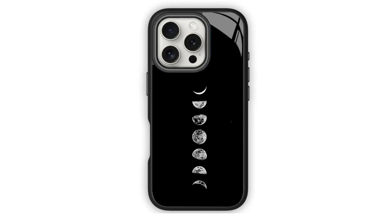 Celestial Moon Phases Phone Case – Lunar Cycle Black Design