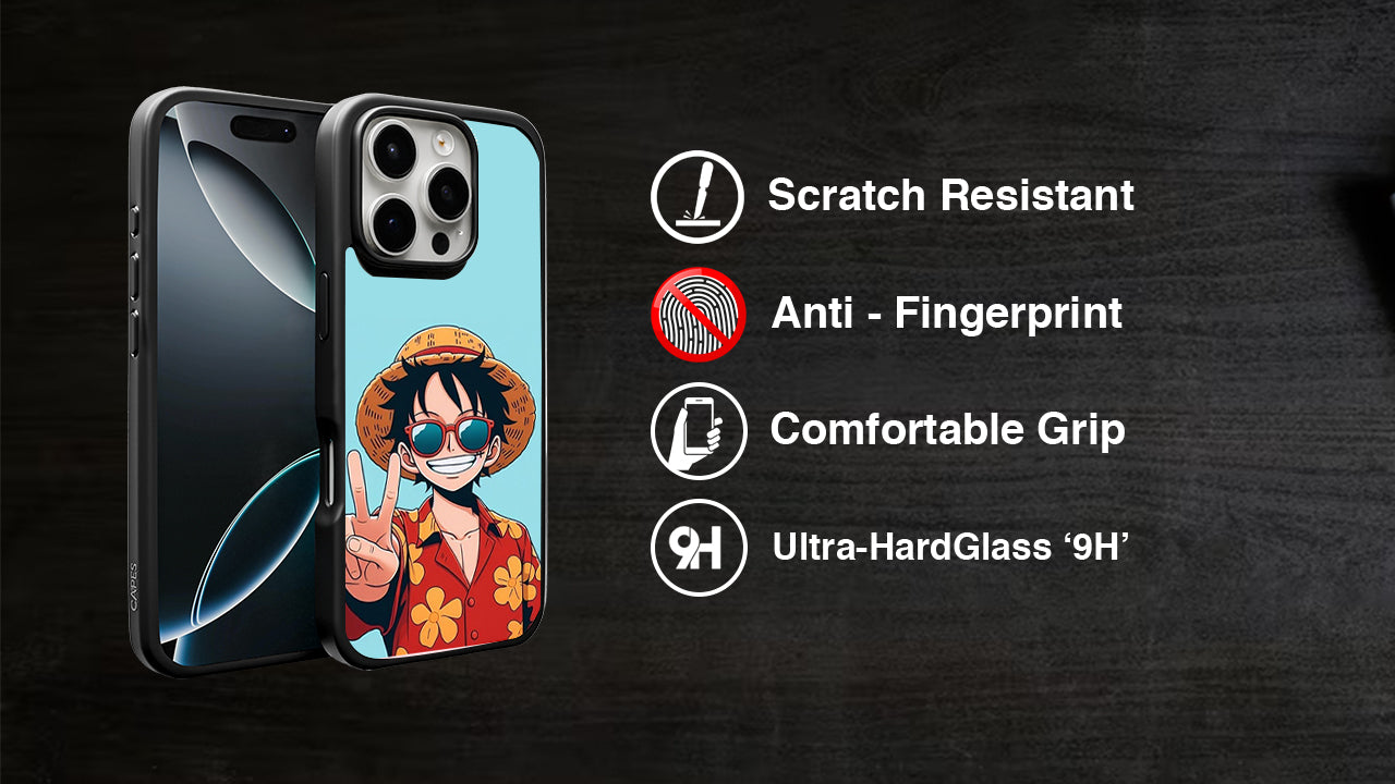 One Piece Luffy Anime Phone Case – Straw Hat Pirate V-Sign Design
