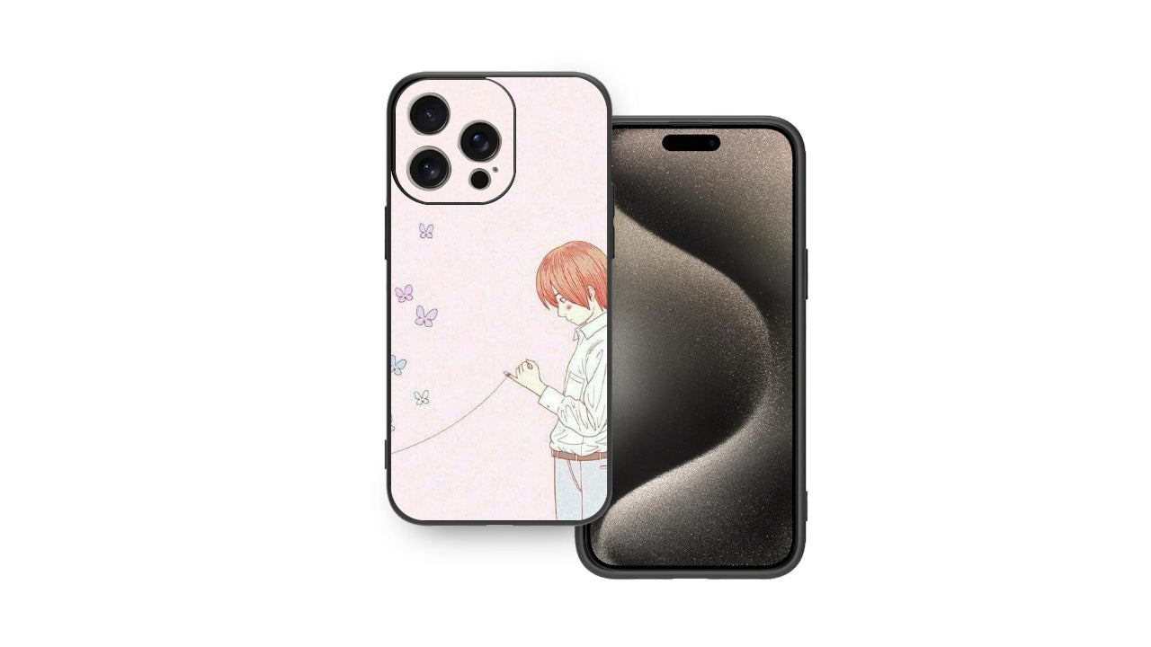 Red String of Fate Butterfly Phone Case – Soft Anime Aesthetic Boy Art