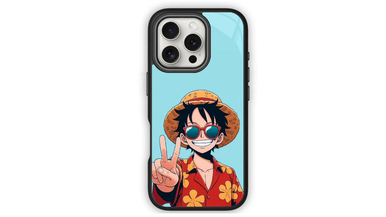 One Piece Luffy Anime Phone Case – Straw Hat Pirate V-Sign Design
