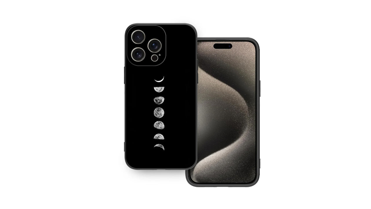 Celestial Moon Phases Phone Case – Lunar Cycle Black Design