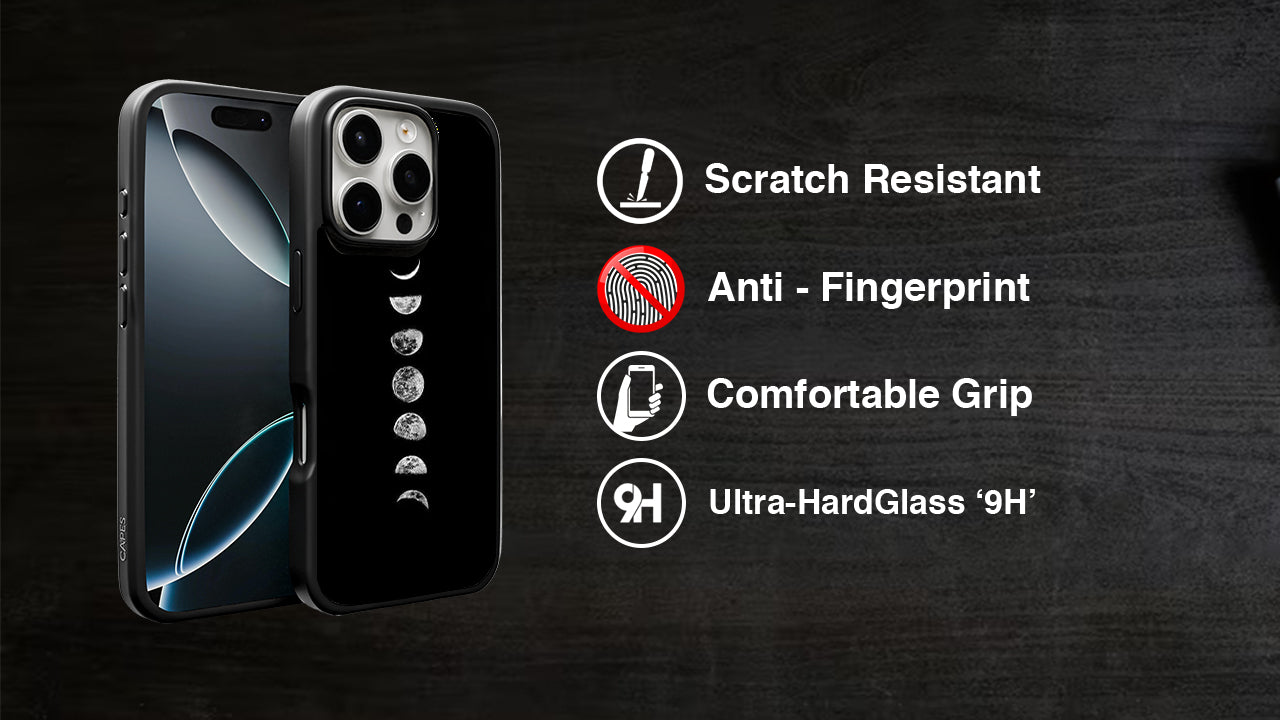 Celestial Moon Phases Phone Case – Lunar Cycle Black Design