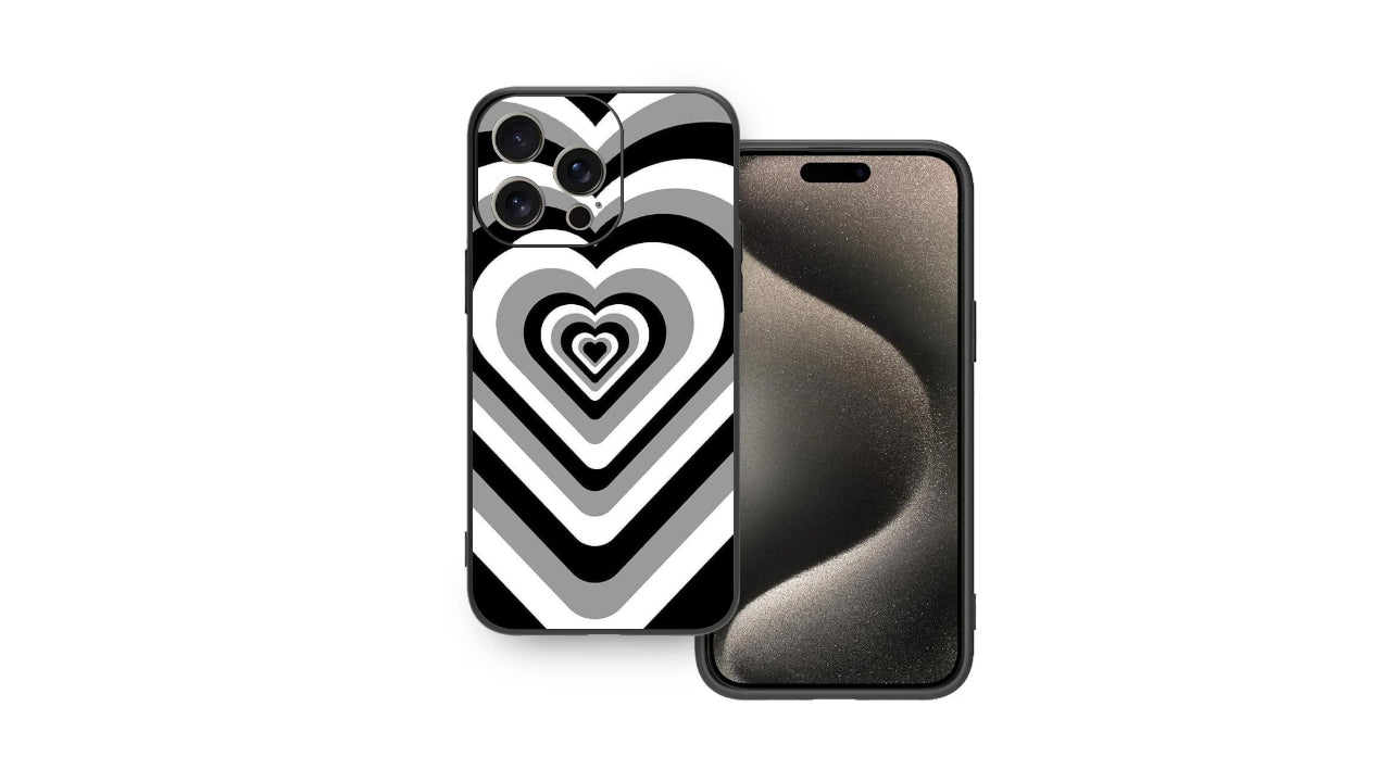 Optical Illusion Heart Phone Case – Black White Grey Depth Design