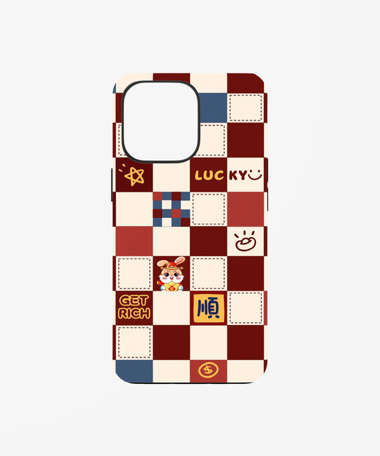 Lucky Checkerboard Aesthetic Phone Case – Y2K Cute Cartoon Grid Pattern Cover