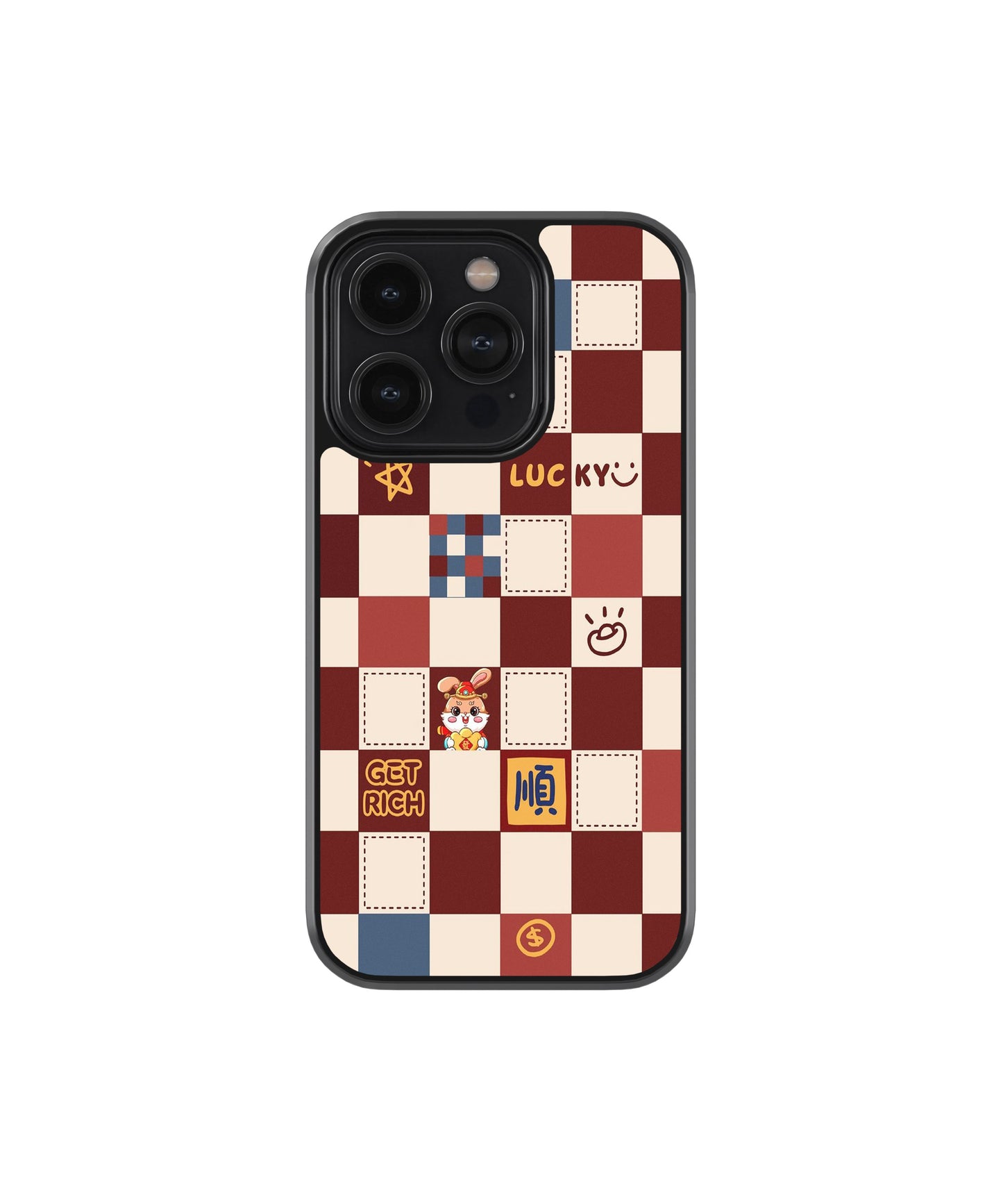 Lucky Checkerboard Aesthetic Phone Case – Y2K Cute Cartoon Grid Pattern Cover