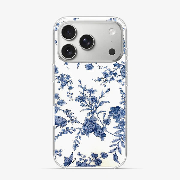 Blue Floral Toile Phone Case – Vintage Coquette Aesthetic Cover