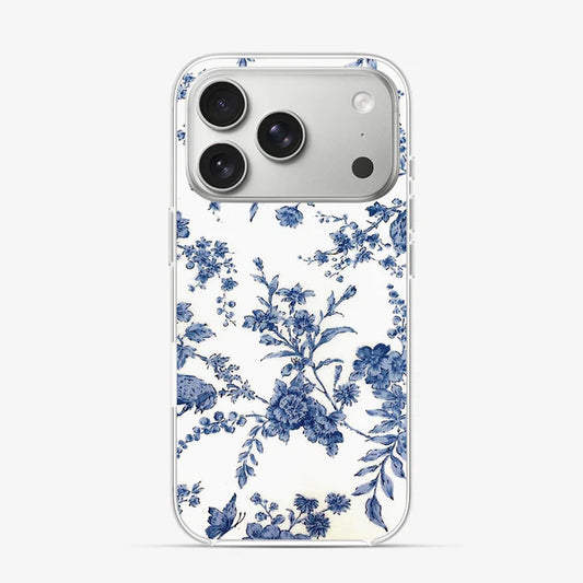 Blue Floral Toile Phone Case – Vintage Coquette Aesthetic Cover