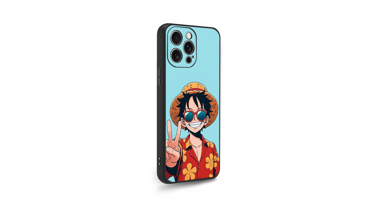 One Piece Luffy Anime Phone Case – Straw Hat Pirate V-Sign Design