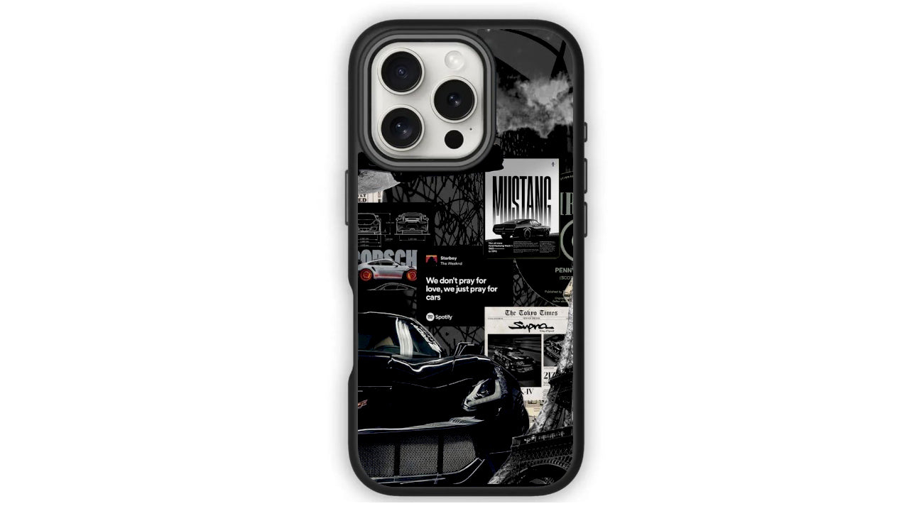 Vintage Car Enthusiast Phone Case – Mustang Supra Racing Collage