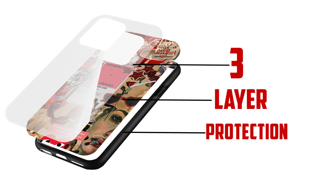 Strawberries & Cigarettes Phone Case – Red Grunge Collage Aesthetic