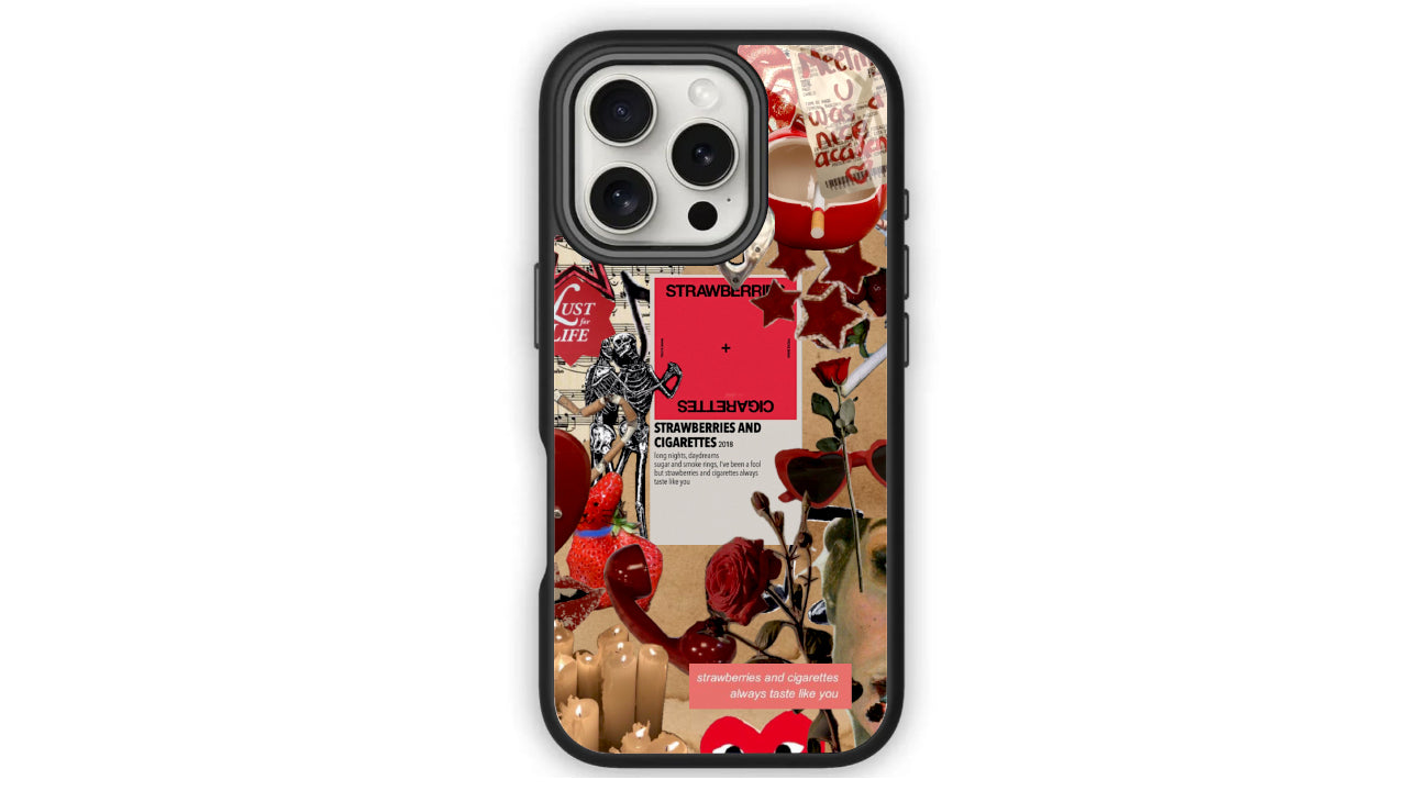 Strawberries & Cigarettes Phone Case – Red Grunge Collage Aesthetic