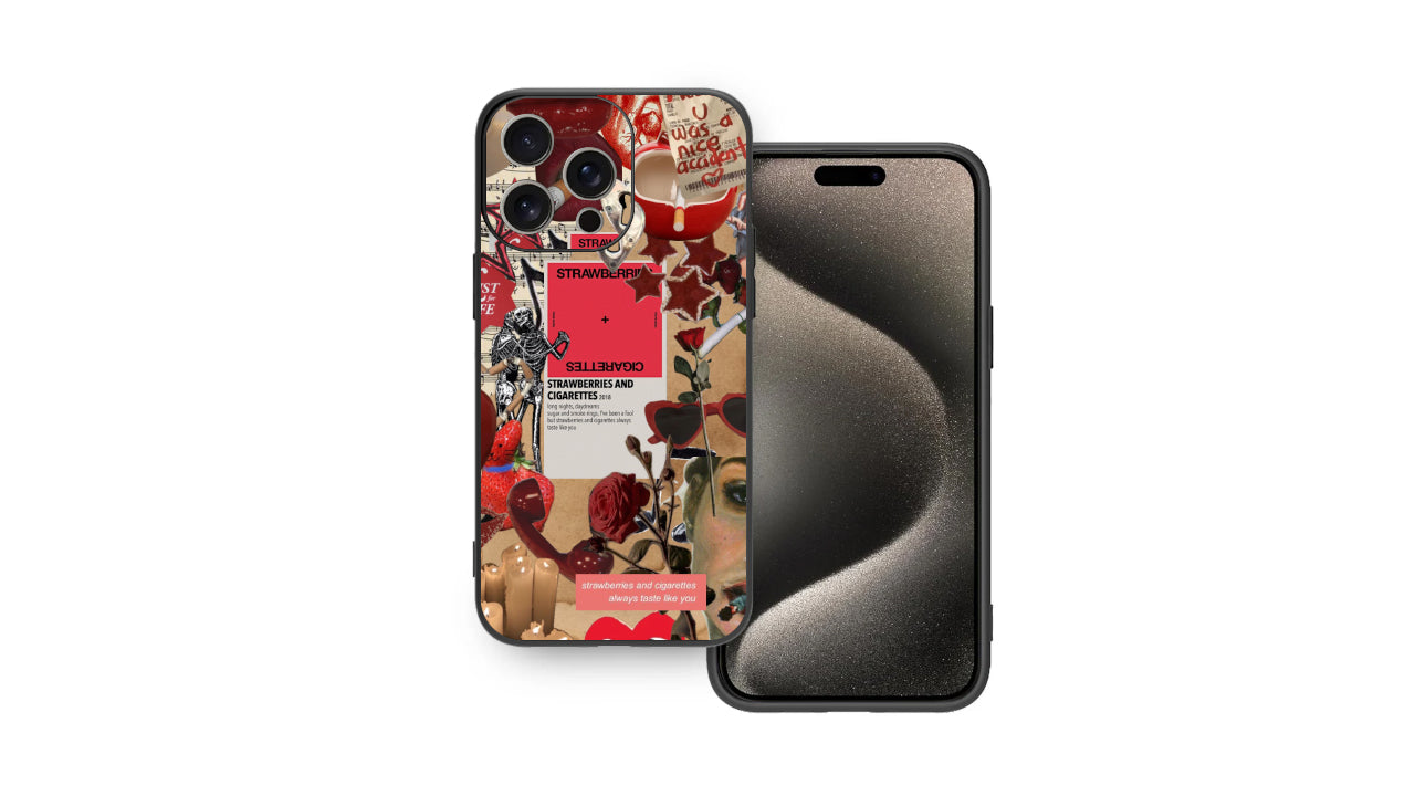 Strawberries & Cigarettes Phone Case – Red Grunge Collage Aesthetic