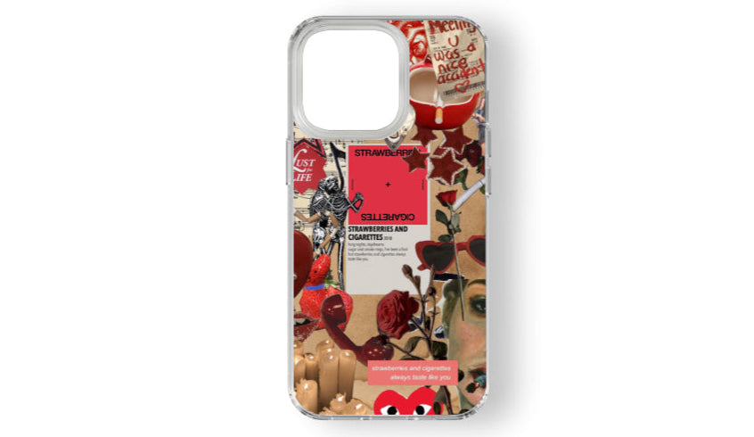 Strawberries & Cigarettes Phone Case – Red Grunge Collage Aesthetic