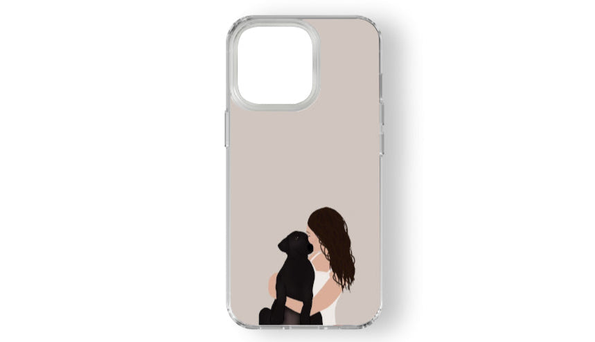 Minimalist Dog Lover Art Phone Case – Hugging Pet Illustration