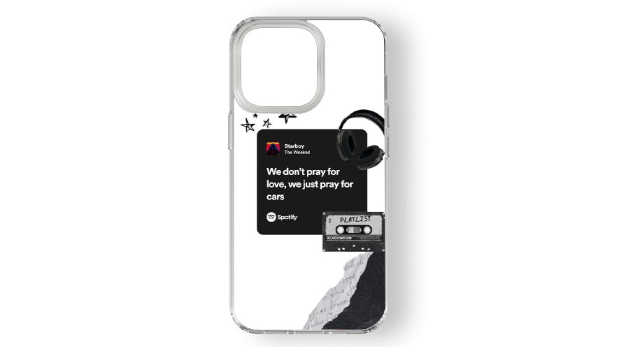 The Weeknd Starboy Lyrics Music Album Phone Case - Aesthetic Black & White